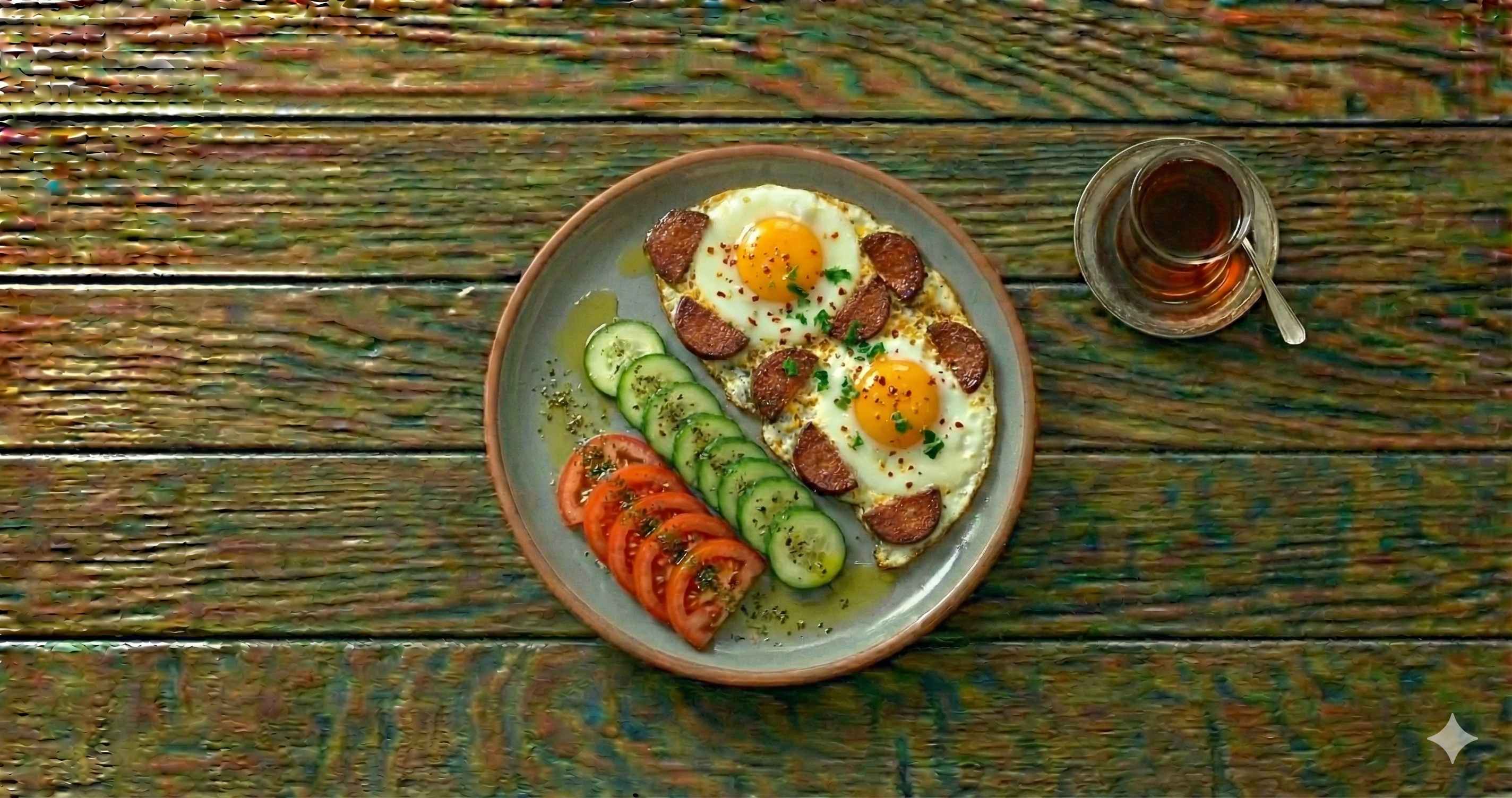 Sucuklu Yumurta-Söğüş-Çay